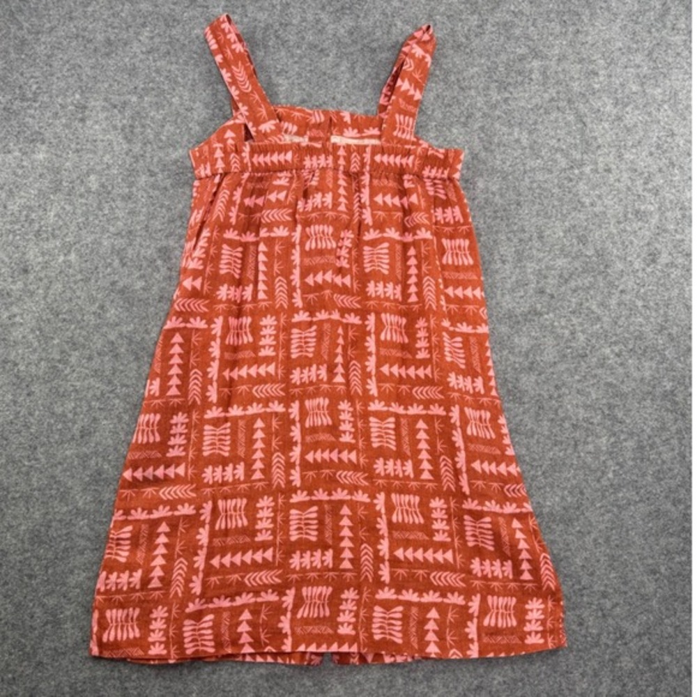 Faherty Girls Artist Series Dress Size 8 Orange Geometric Print Linen‎ Blend